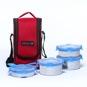 Varmora Amaze | Stainless Steel Insulated Lunch Box For Office | Set 4 Round Containers | Lunch Bag Included | Superior P.U.F Insulation | BPA-Free | Airtight & Leak-Proof | Food Grade Material