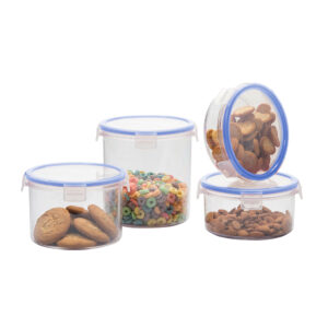 Varmora Clamp It | Clear Round Plastic Container With Air-Tight Lid | Set of 4 | FDA Approved & BPA-Free | Stackable | Food Grade Material