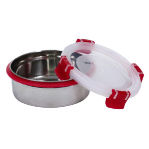 Varmora Clip N Fresh | Steel Container With Plastic Lid | Airtight & FDA-Approved | Space-Saving Design | 100% Food-Grade Material | 390 ML