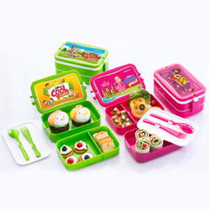 Varmora Tiny | Lunch Boxes For Girls | Cartoon Print | BPA-Free | Food-Grade Plastic | Microwave Safe | Set OF 2