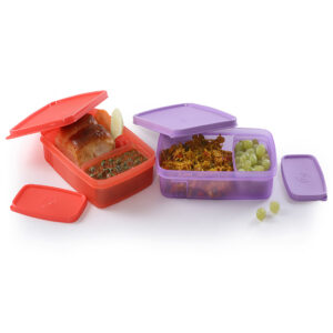 Varmora Easy Sleek | Tiffin Box For Kids | Red & Violet | BPA Free & 100% Food Grade Plastic | Air-Tight & Spill-Proof | Microwave & Dishwasher Friendly