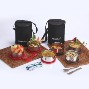 Varmora Trio | Stainless Steel Insulated Lunch Box | 3 Containers | Lunch Bag Included | Airtight & Leak-Proof | FDA Approved & BPA-Free | Unbreakable