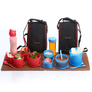 Varmora Xclusive | Picnic Lunch Box Set | Set Of 4 Round Containers w/t Bag | Food Grade Plastic & BPA-Free | Airtight & Leak-Proof