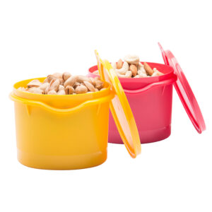 Varmora Magnum | Round Plastic Container With Lid | Set of 2 | Colour – Red & Yellow | Food-Grade Material | Air-Tight Seals | FDA Approved & BPA-Free | 750 ML