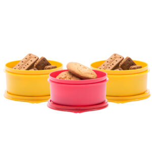 Varmora Magnum | Round Plastic Container With Lid | Set of 3 | Red & Yellow | Food-Grade Material | Air-Tight Seals | FDA Approved & BPA-Free | 750 ML