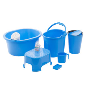 Varmora Plastic Bath Set | Includes Bucket, Mug, Stool, Basin, Dustbin & Soap Box | Super Durable & Unbreakable | BPA Free | Set Of 6