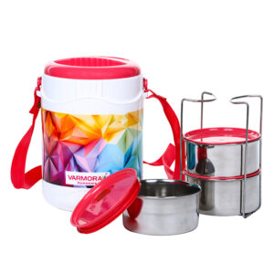 Varmora Orbit | Stainless Steel Lunch Box w/t Air- Tight Plastic Lid | PUF Exterior Insulation Keeps Food Warm | 100% Food Grade & BPA-Free