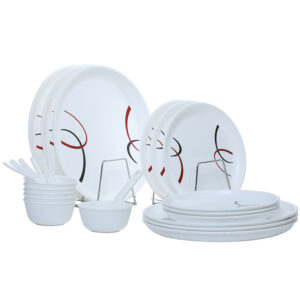 Varmora Nova Plastic Dinner Set | Set of 25 | Includes Plastic Dinner Plates, Spoons & Bowls | Microwave-Safe, Dishwasher-Friendly | BPA Free | White