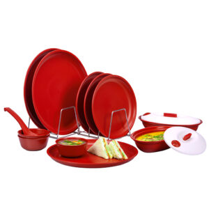 Varmora Plastic Dinner Set | Set of 12 Pcs | Includes Plastic Dinner Plates, Bowls & Casserole | Microwave-Safe, Dishwasher-Friendly | BPA Free