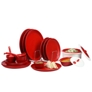 Varmora Plastic Dinner Set | Set of 24 Pcs | Includes Plastic Dinner Plates, Bowls & Casserole | Microwave-Safe, Dishwasher-Friendly | BPA Free