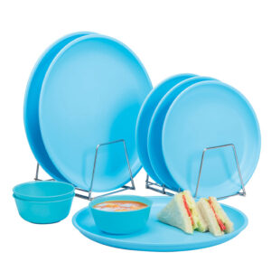 Varmora Plastic Dinner Set | Set of 9 | Includes Plastic Dinner Plates & Bowls | Microwave-Safe, Dishwasher-Friendly | BPA Free
