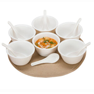 Varmora Soup Bowl & Soup Spoon | Set of 6 Pcs | Microwave-Safe | Dishwasher Friendly