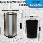 Ecomate Steel Pedal Dustbin 11Ltr - Image 2