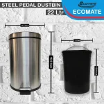 Ecomate Steel Pedal Dustbin 22Ltr - Image 2